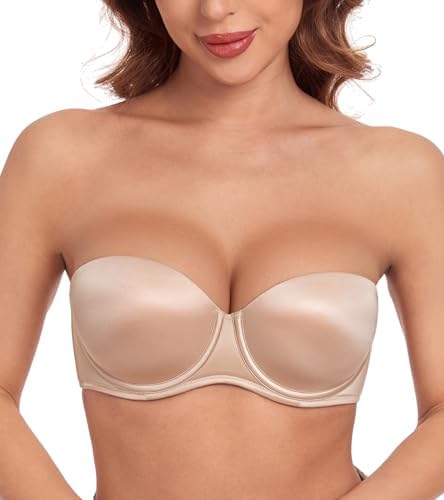 Push up Strapless Bra Thick Padded Demi Add 1 Cup