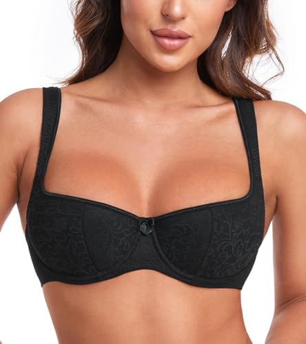 Women's Balconette Bra Demi Half Cup Scoop in Black