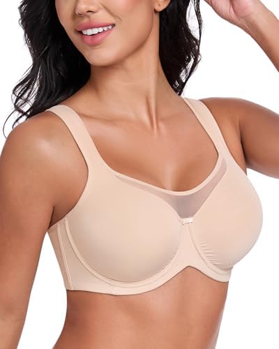 Women's Minimizer Bra Full Coverage Underwire Unlined in Beige