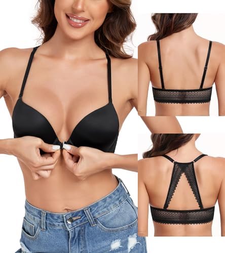 Women's Plunge V Push Up Bra Front Closure Racerback