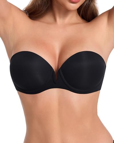 Women's Strapless Push Up Bra Plunge V Underwire