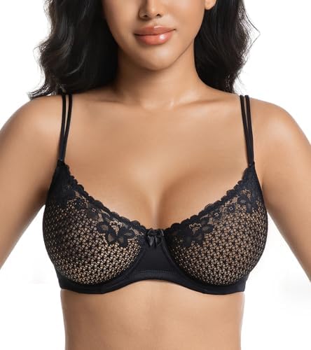 Women's Unlined See Through Lace Bra Balconette