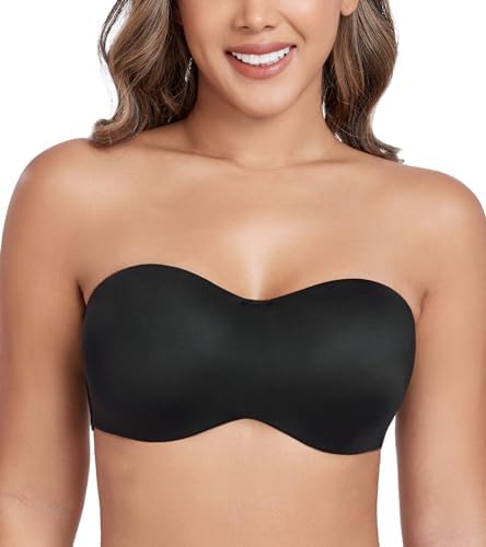 Women's Unlined Strapless Bra Minimizer Seamless Bandeau in Black